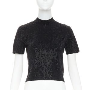 ALEXANDER WANG black Hotfix crystal double cashmere cropped sweater IT36 XXS